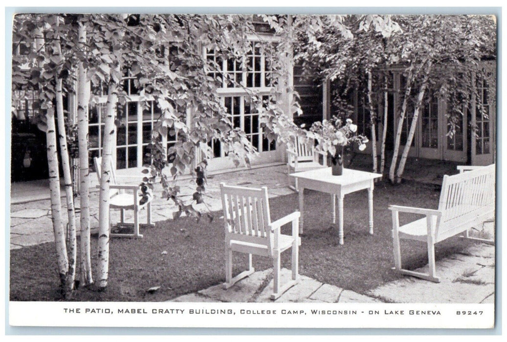 The Patio Mabel Cratty Building College Camp Wisconsin On Lake Geneva Postcard