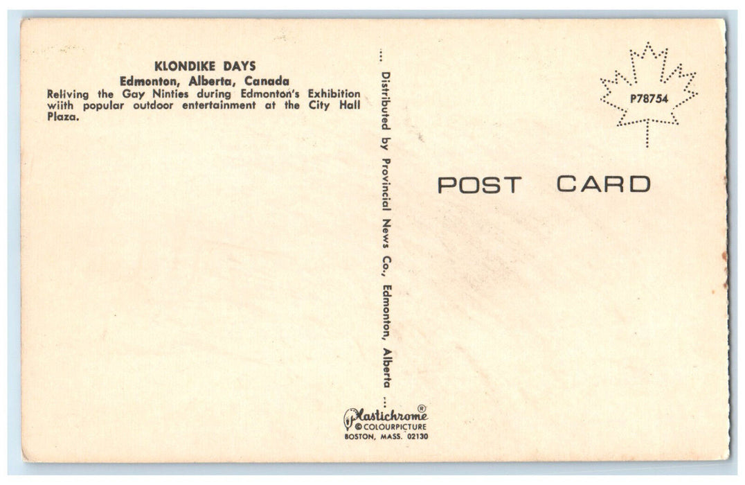 c1960's Klondike Days Edmonton Alberta Canada Gay Ninties Vintage Postcard