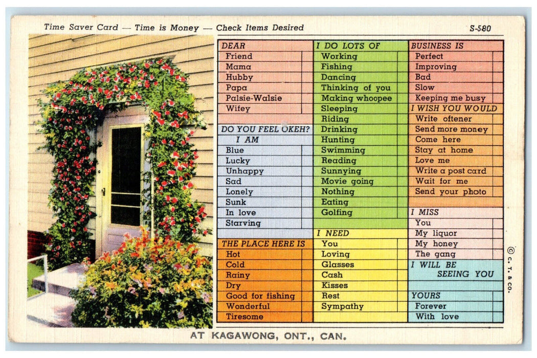 1940 Time Saver Card At Kagawong Ontario Canada Correspondence Postcard