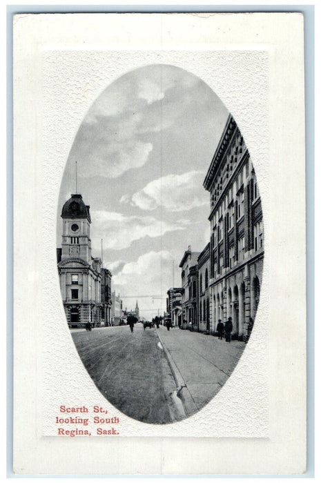c1910 Scarth St. Looking South Regina Saskatchewan Canada Embossed Postcard