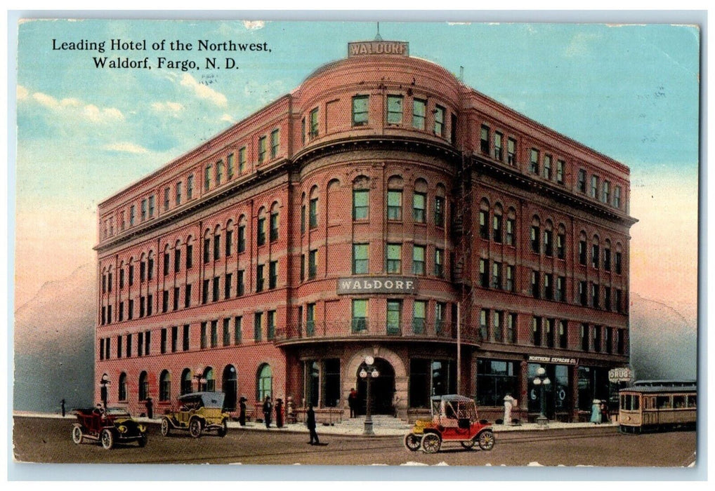 1914 Leading Hotel Of The Northwest Waldo Fargo North Dakota ND Antique Postcard