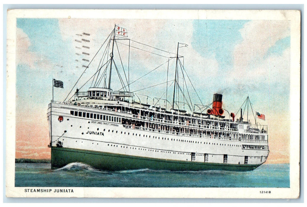 1935 Passengers Overlooking Scene Steamship Juniata Canada Vintage Postcard
