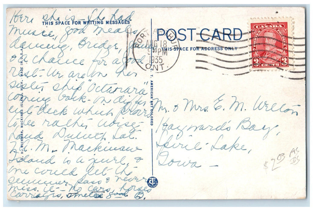 1935 Passengers Overlooking Scene Steamship Juniata Canada Vintage Postcard