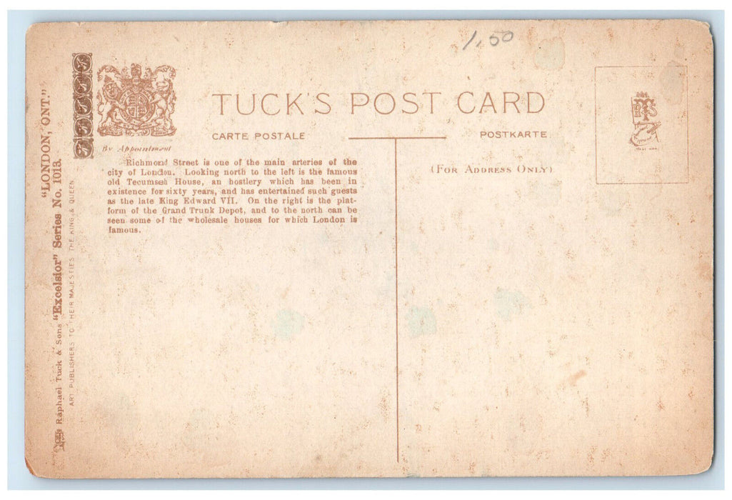 c1910 Richmond Street London Ontario Canada Excelsior Tuck Art Postcard