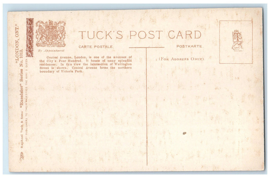 c1910 London Ontario Canada Central Avenue Excelsior Tuck Art Postcard