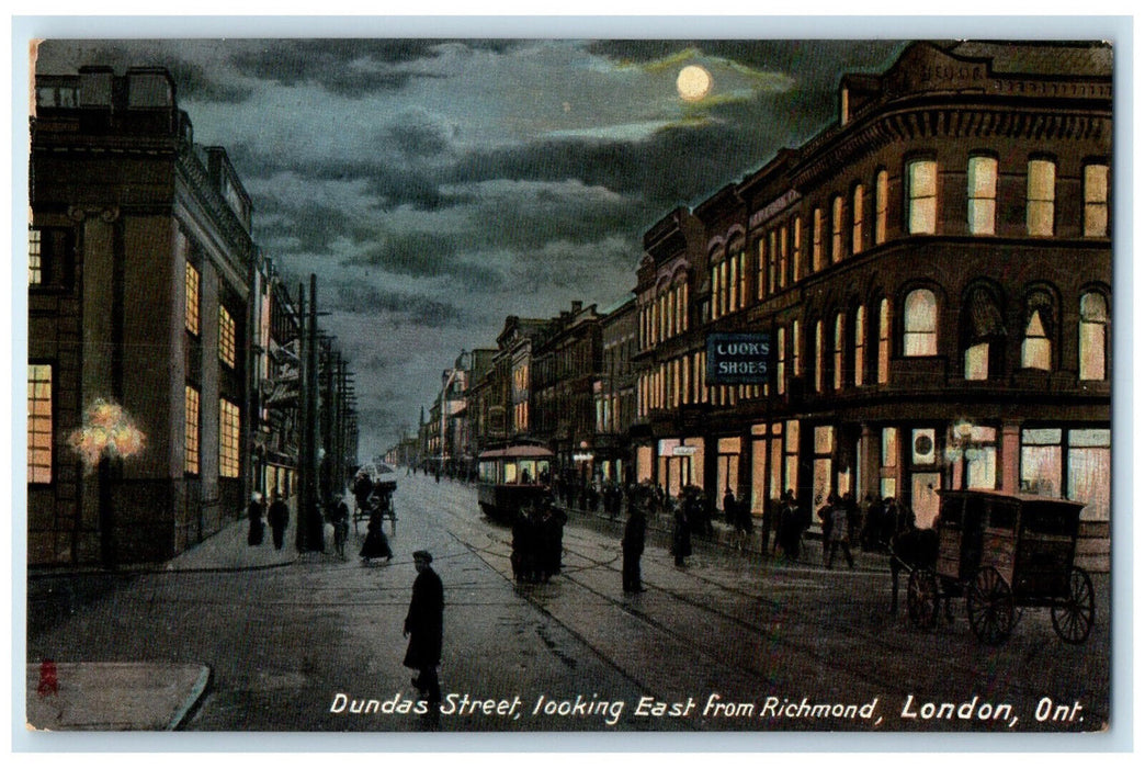 c1910 Dundas Street London Ontario Canada Excelsior Tuck Art Moonlight Postcard