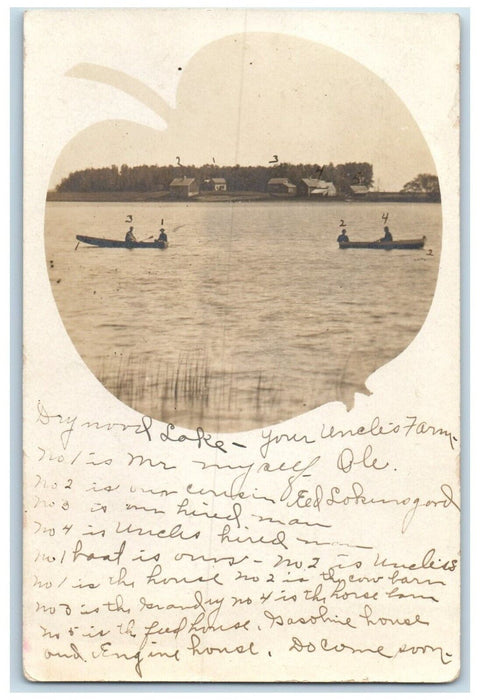 1909 Drywood Lake Alberta Minnesota Canoeing Boats RPPC Photo Antique Postcard