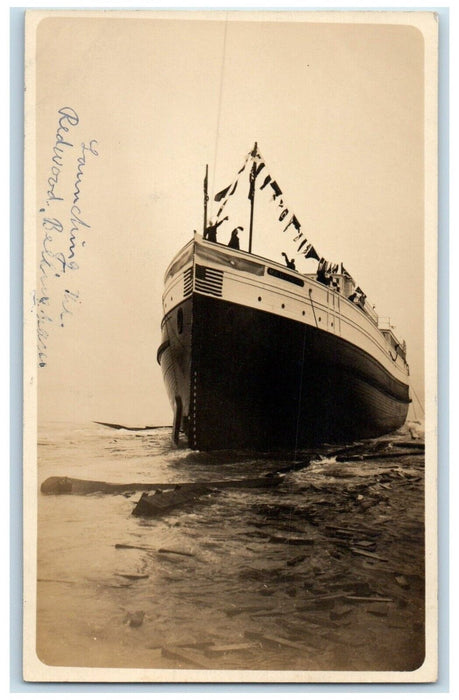 c1910s Redwood Steamer Ship Launching Ceremony Bellingham WA RPPC Photo Postcard