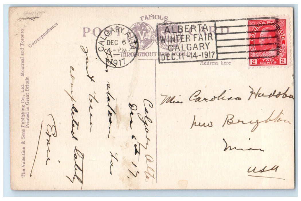 1917 C.P.R. Station Calgary Alberta Canada Posted Antique Trolley Car Postcard