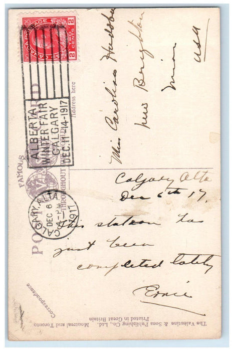 1917 C.P.R. Station Calgary Alberta Canada Posted Antique Trolley Car Postcard