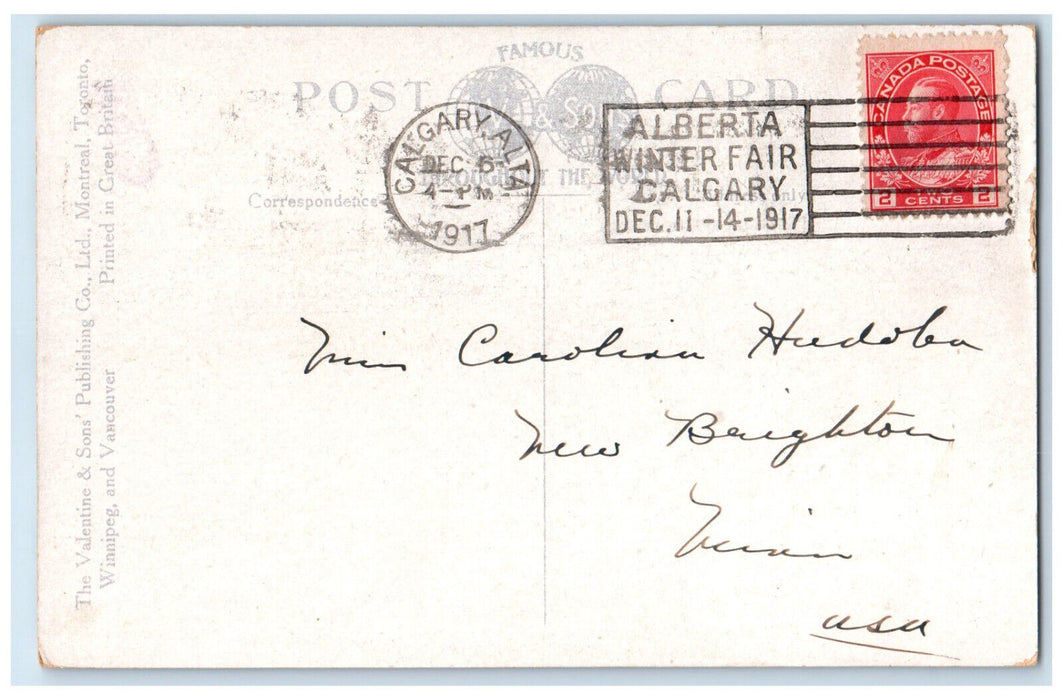 1917 8th Avenue East Looking West Calgary Alberta Canada Trolley Car Postcard