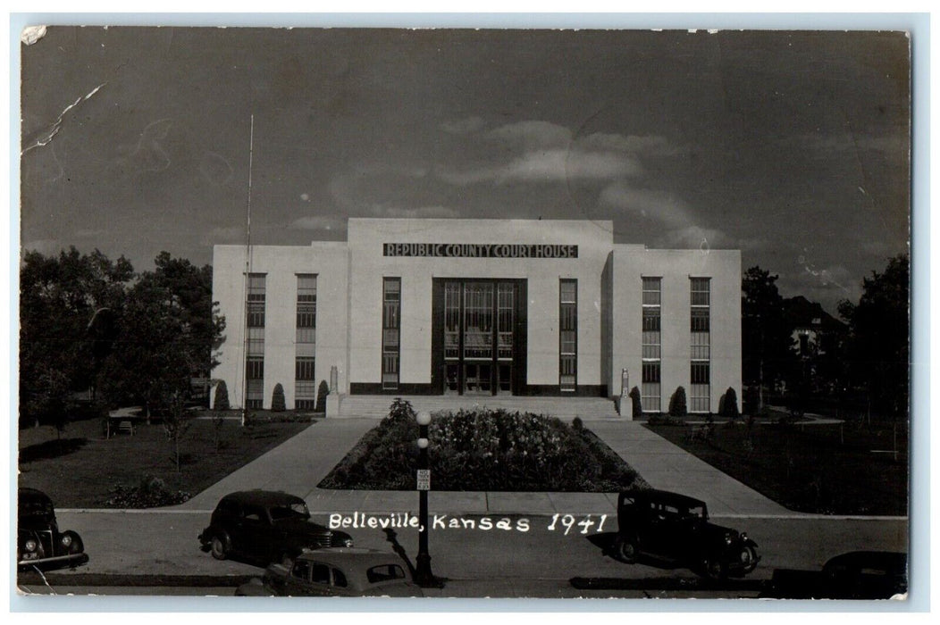 1941 Republic County Court House Belleville Kansas KS RPPC Photo Posted Postcard