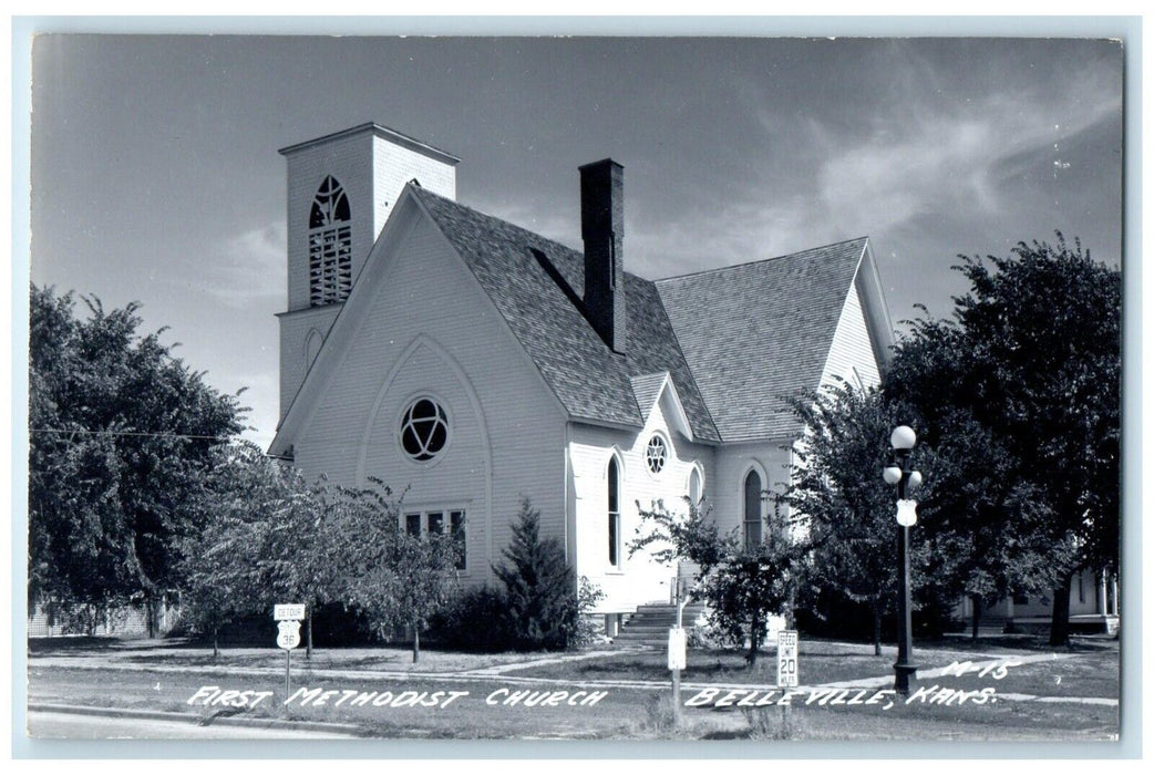 c1940's First Methodist Church Belleville Kansas KS RPPC Photo Vintage Postcard