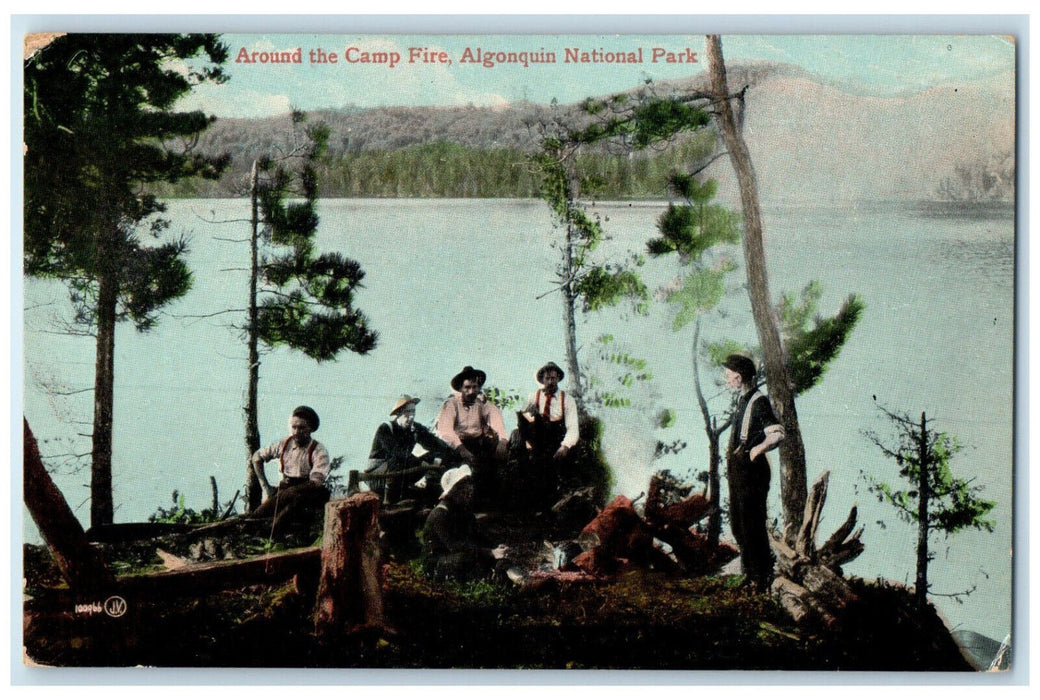 c1905 Around The Camp Fire Algonquin National Park Ontario Canada Postcard