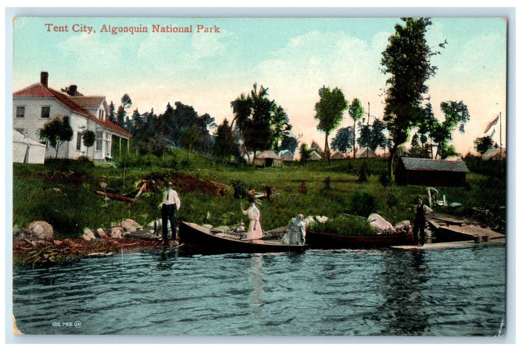 c1905 Boat Landing Tent City Algonquin National Park Ontario Canada Postcard