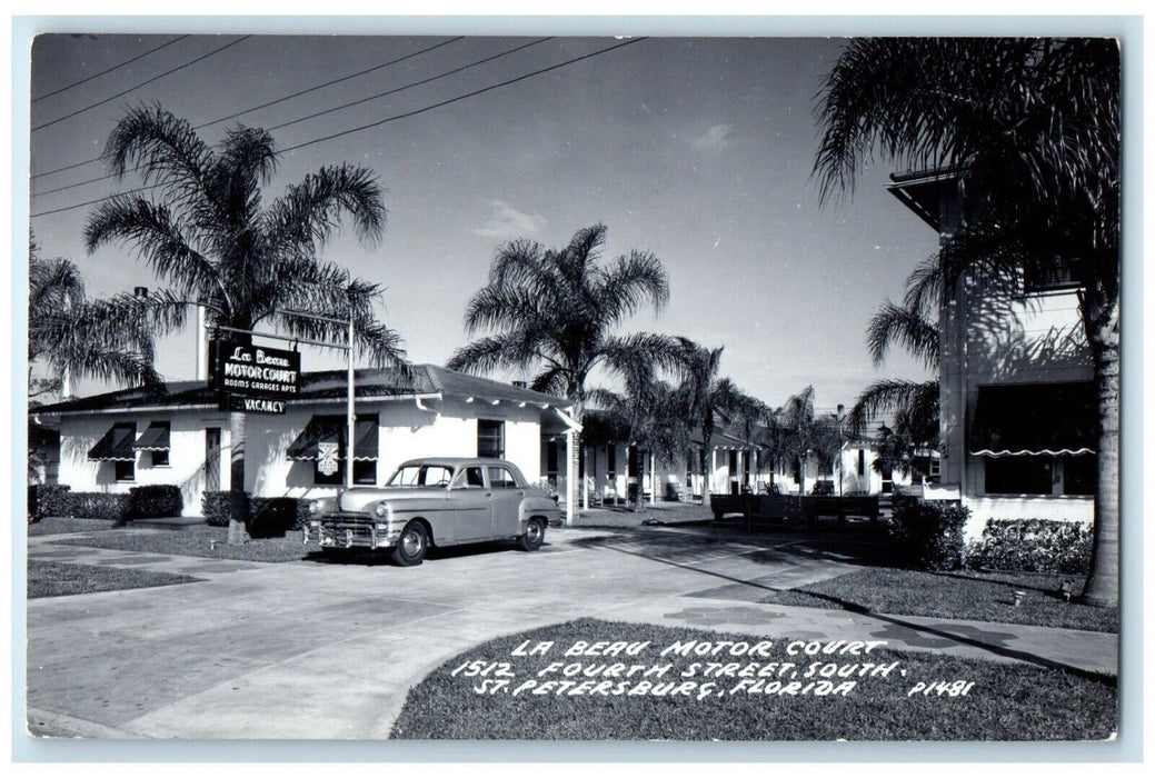 1953 La Beau Motor Court Car St. Petersburg Florida FL RPPC Photo Postcard