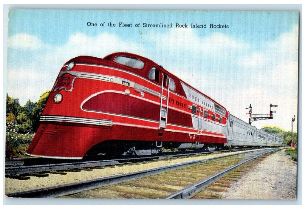 c1940 One Fleet Streamlined Rock Island Rockets Train Illinois Railroad Postcard