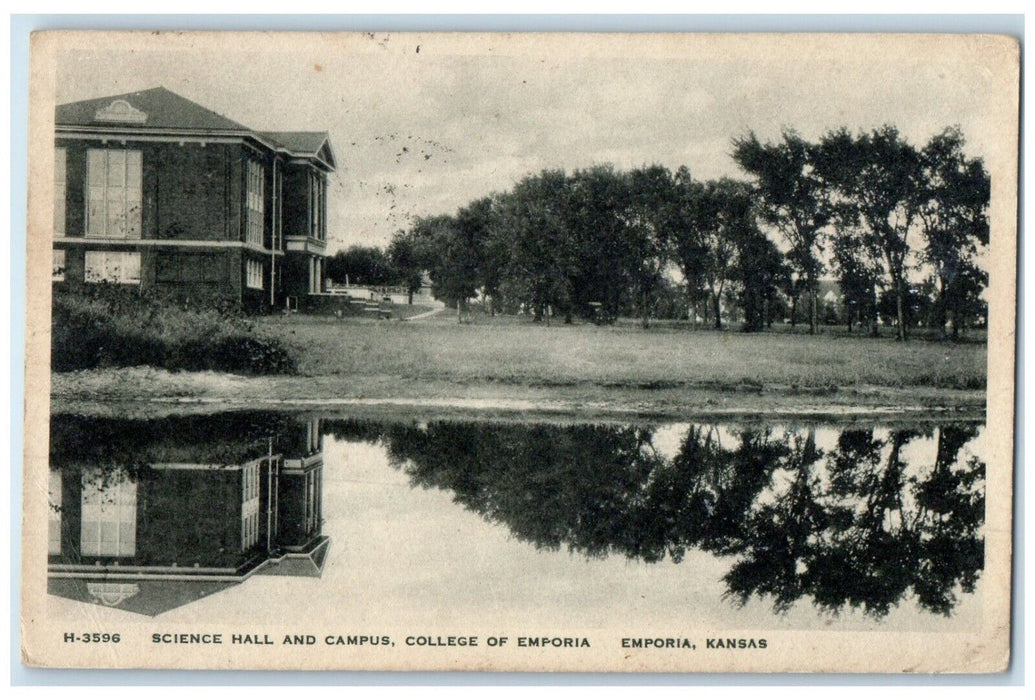 1930 Science Hall Campus College Emporia Emporia Kansas KS Fred Harvey Postcard