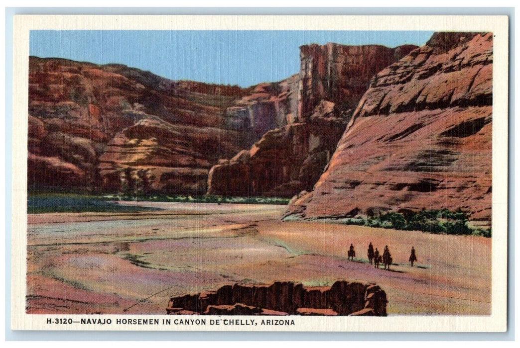 c1940 Navajo Horsemen Desert Table Canyon De Chelly Arizona Fred Harvey Postcard