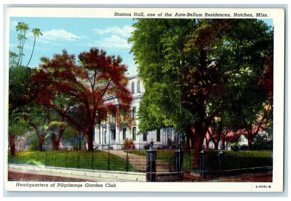 1940 Stanton Hall Ante-Bellum Residence Natchez Mississippi MS Unposted Postcard