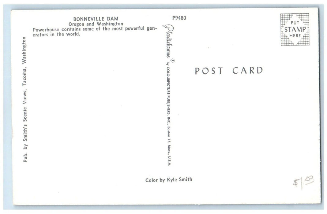 c1960 Powerhouse Generators Exterior Bonneville Dam Oregon Washington Postcard