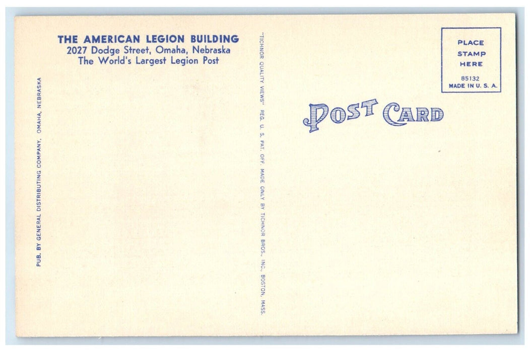 c1940 Exterior View American Legion Building Omaha Nebraska NE Unposted Postcard