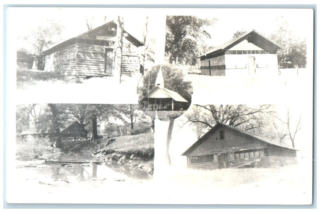 1956 Junior Camp Lodges Bonner Springs Kansas KS Multiview RPPC Photo Postcard