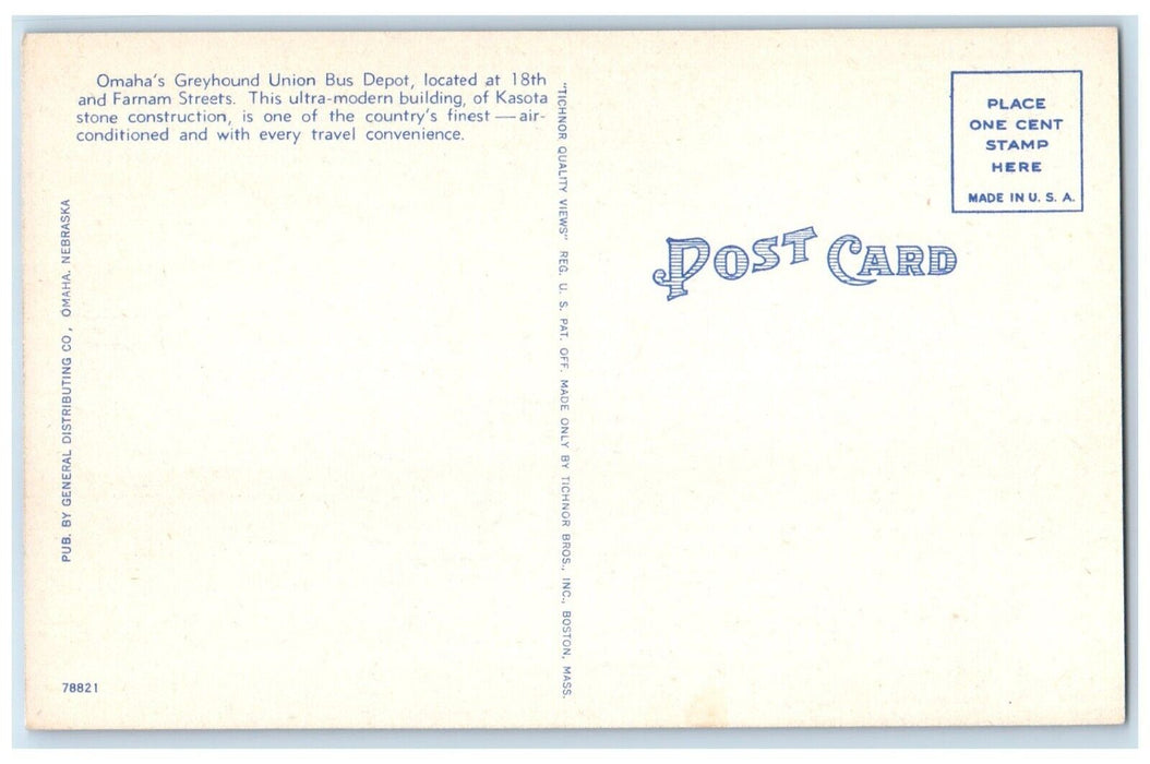 c1940 Greyhound Union Bus Depot 18th Farnam Streets Omaha Nebraska NE Postcard