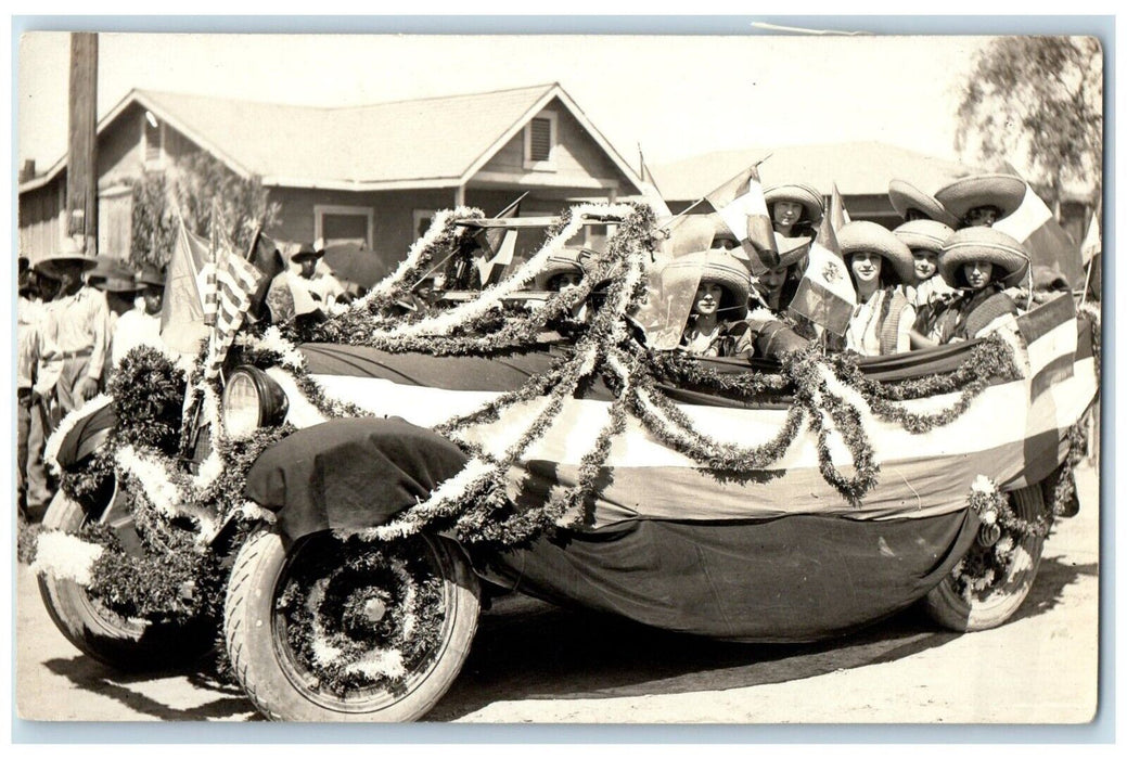 1922 Mexico America Patriotic Parade Car Pretty Women RPPC Photo Posted Postcard