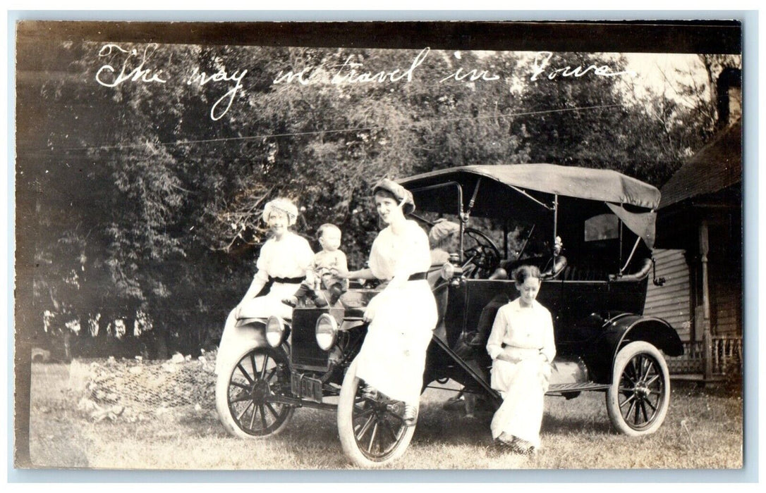 1915 Woman And Toddler The Way In Travel Car Laurens Iowa IA RPPC Photo Postcard