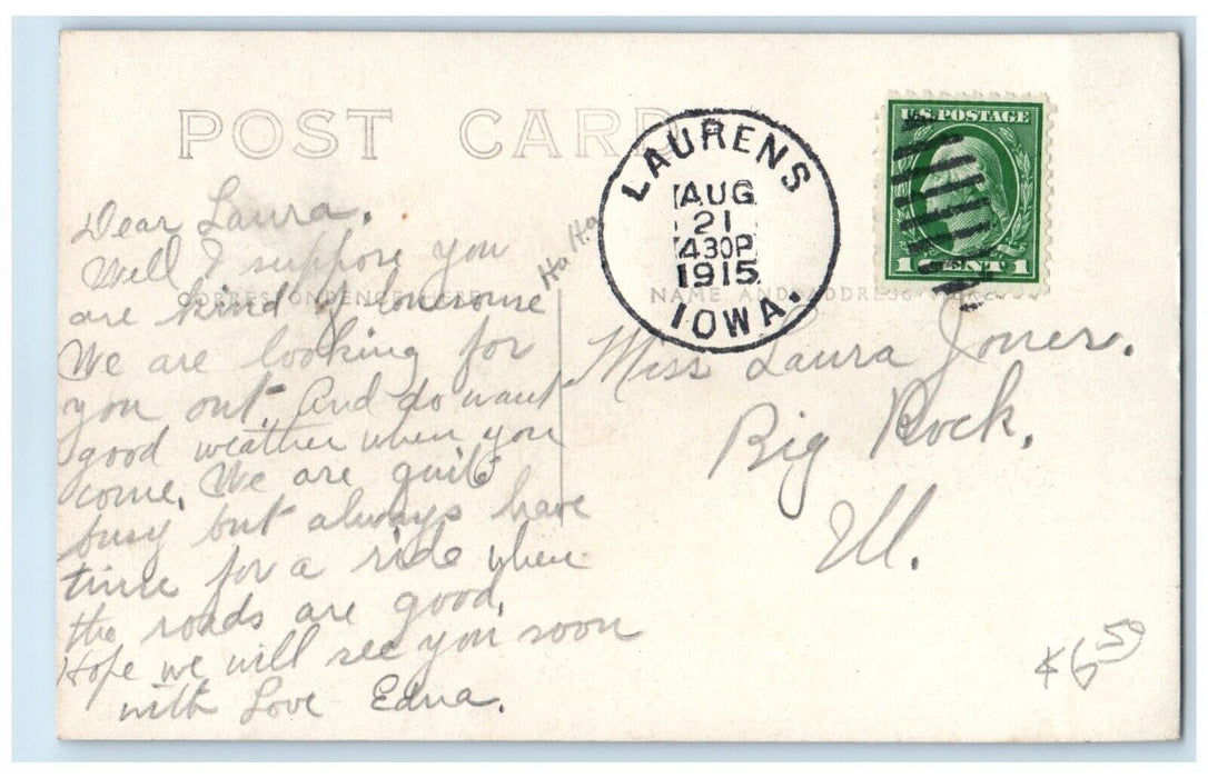 1915 Woman And Toddler The Way In Travel Car Laurens Iowa IA RPPC Photo Postcard