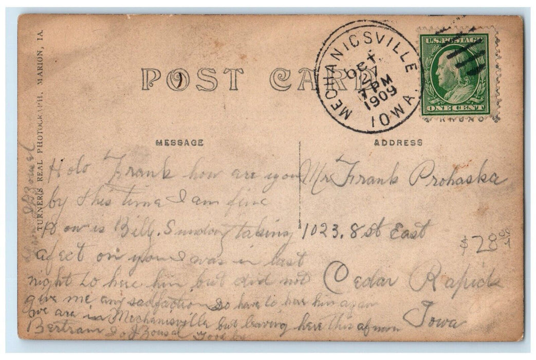 1909 View Of Main Street Mechanicsville Iowa IA RPPC Photo Antique Postcard
