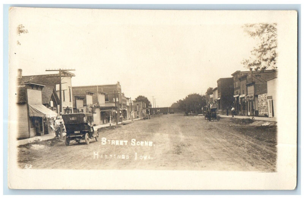 c1910's 8 Street Scene Car Dirt Road Hastings Iowa IA RPPC Photo Postcard
