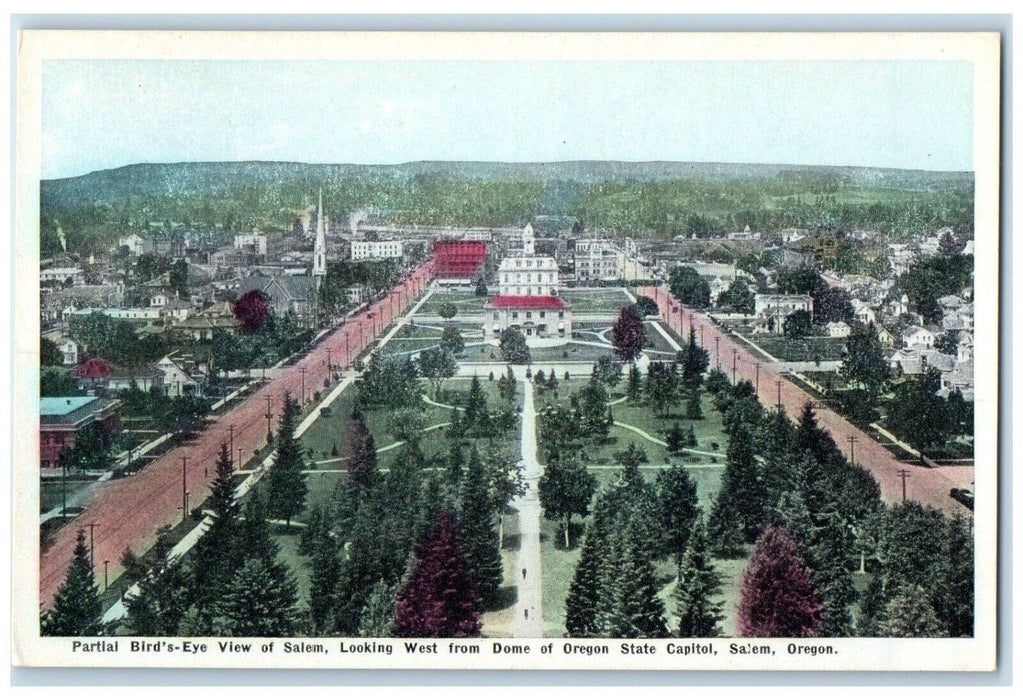c1910 Partial Bird's-Eye Dome State Looking West Capitol Salem Oregon Postcard