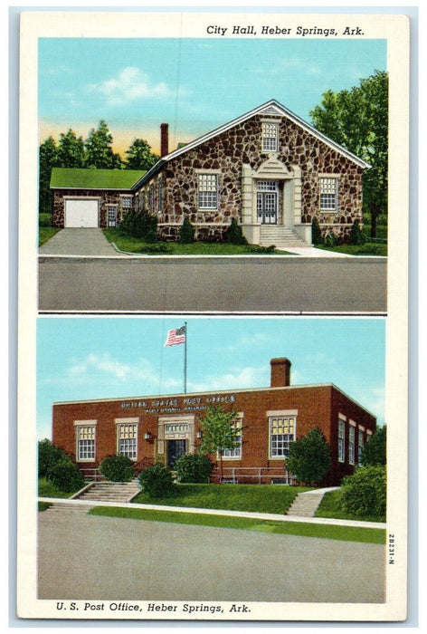c1940 Multi-View Exterior City Hall Building Heber Springs Arkansas AR Postcard