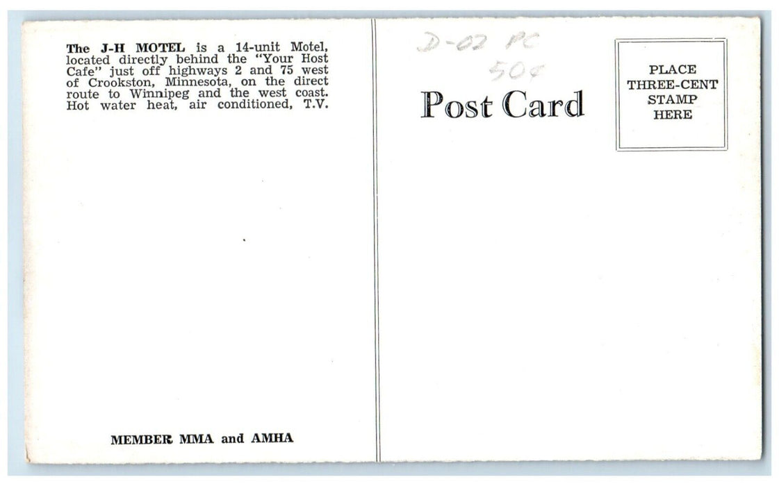 c1910's View Of JH Motel Chairs Crookston Minnesota MN Unposted Antique Postcard