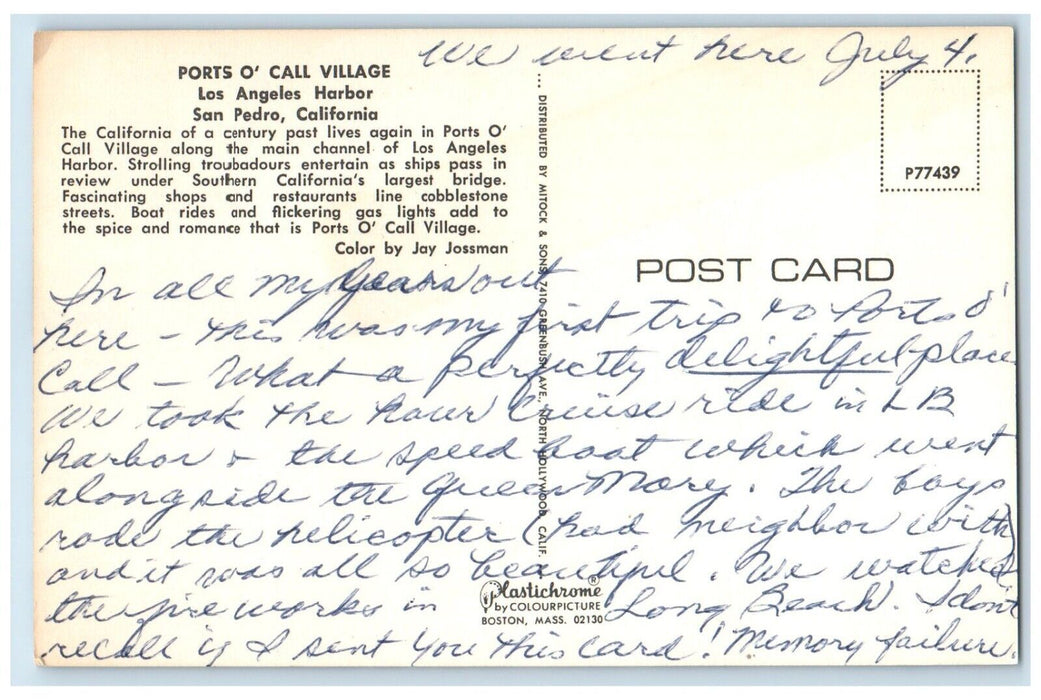 c1950's Ports O Call Village Los Angeles Harbor San Pedro California CA Postcard