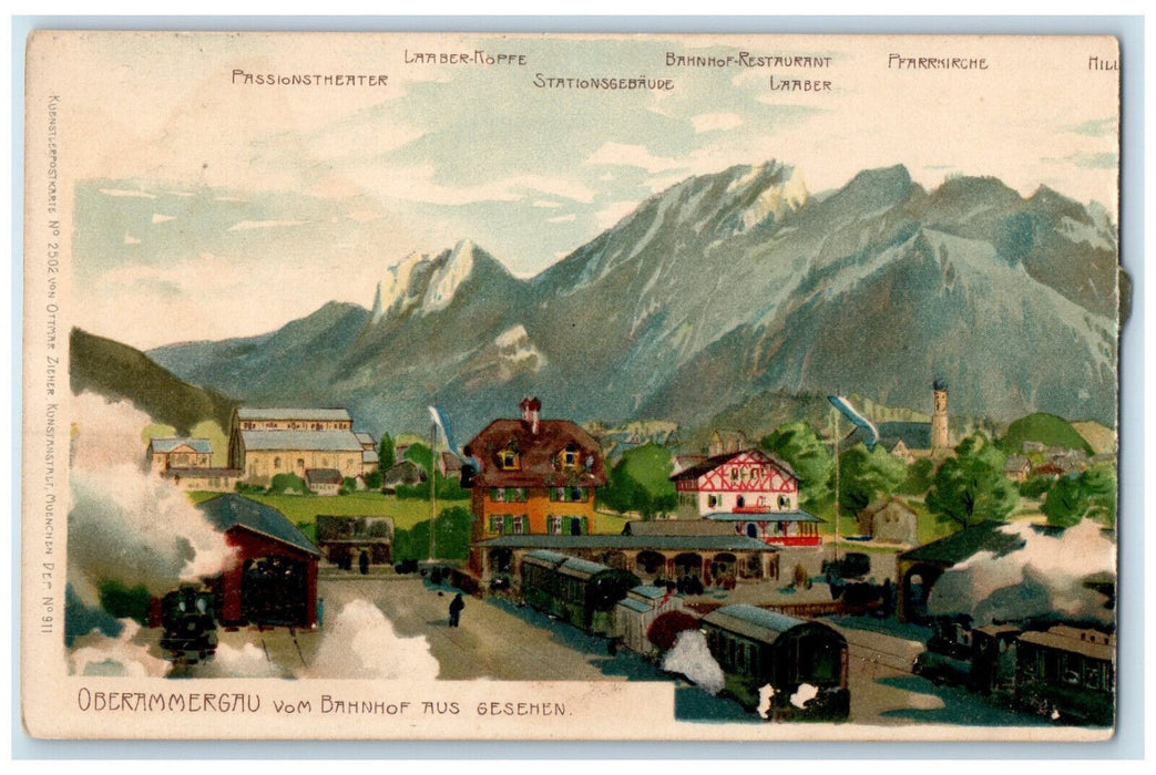 1896 Mountain Seen from the Train Station Oberammergau Germany APO Postcard