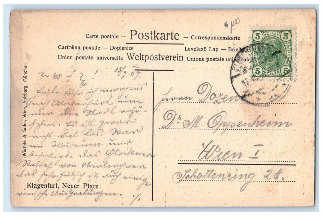1907 Air View Buildings in Klagenfurt Neuer Platz Austria Posted Postcard