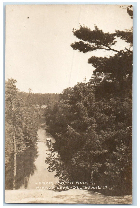 c1910s From Pulpit Rock Mirror Lake Boat Delton Wisconsin WI RPPC Photo Postcard