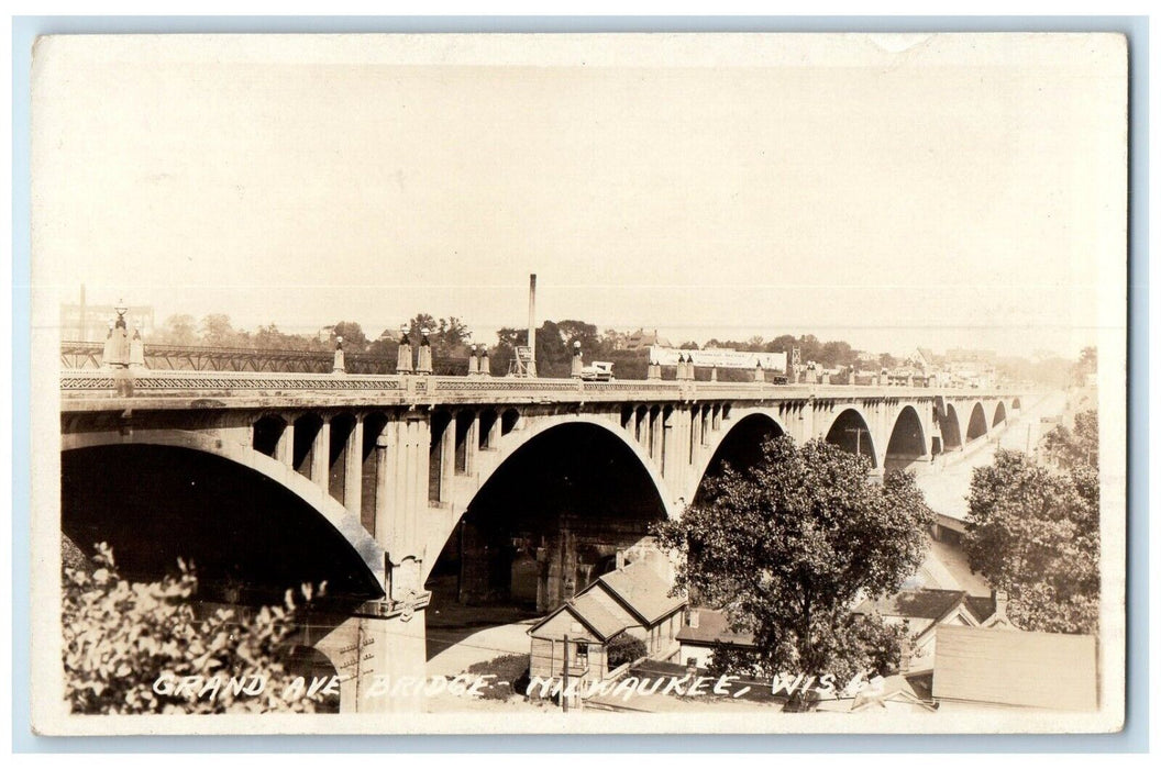 1927 View Of Grand Avenue Bridge Milwaukee Wisconsin WI RPPC Photo Postcard