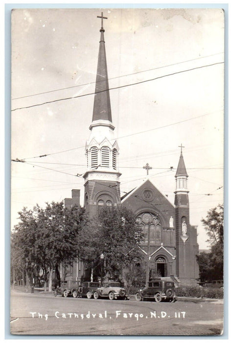 c1940's The Cathedral Cars Street View Fargo North Dakota ND RPPC Photo Postcard