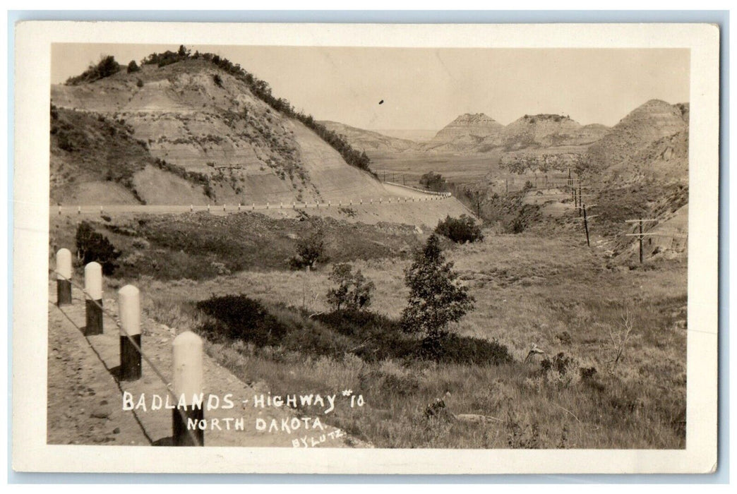 c1920's Badlands Highway North Dakota ND, Mountains View RPPC Photo Postcard