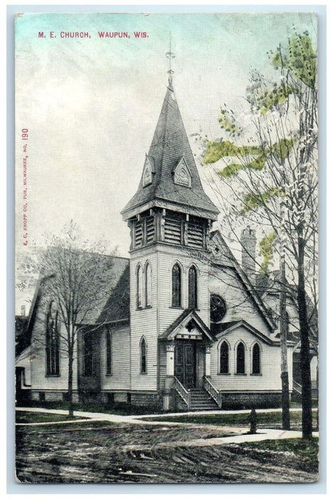 c1910 Methodist Episcopal ME Church Chapel Exterior Waupun Wisconsin WI Postcard