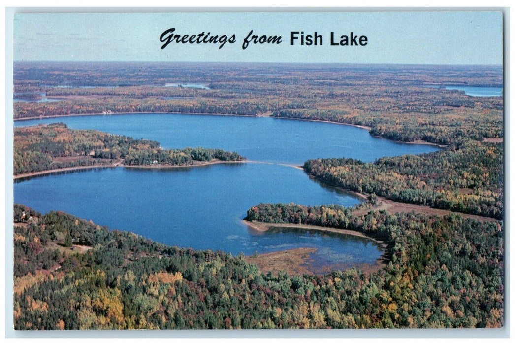 c1960 Greetings From Fish Lake Spring Fed Lake Webb Spooner Wisconsin Postcard