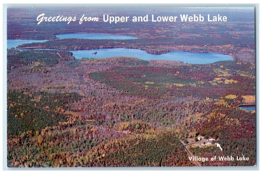 c1960 Greetings From Upper Lower Village Beaches Webb Lake Wisconsin WI Postcard