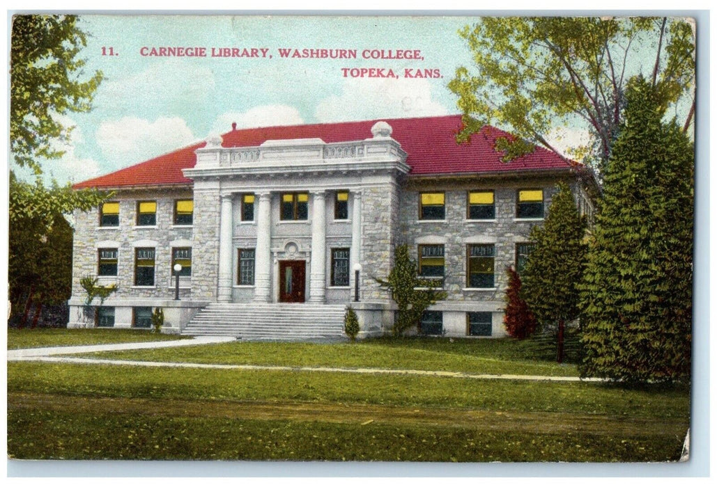 1909 Exterior Carnegie Library Washburn College Topeka Kansas KS Posted Postcard