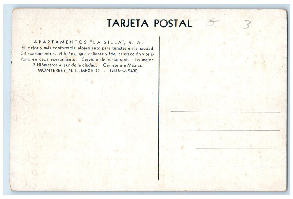 c1950's Apartamentos "La Silla" Monterrey Nuevo Leon Mexico Vintage Postcard