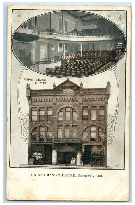 1908 Multi-View Union Grand Theatre Union City Indiana Antique Vinatge Postcard