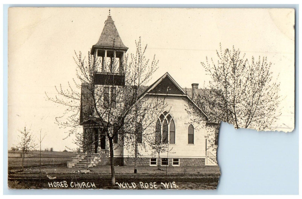 1910 Horeb Church View Wild Rose Wisconsin WI RPPC Photo Antique Postcard